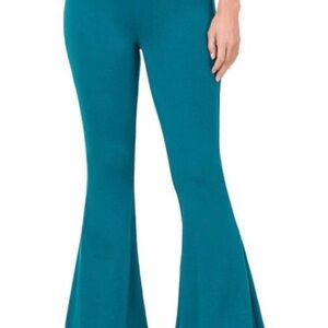 Women's Zenana Teal Raw Edge Hem Yoga Flare Pant 1XL